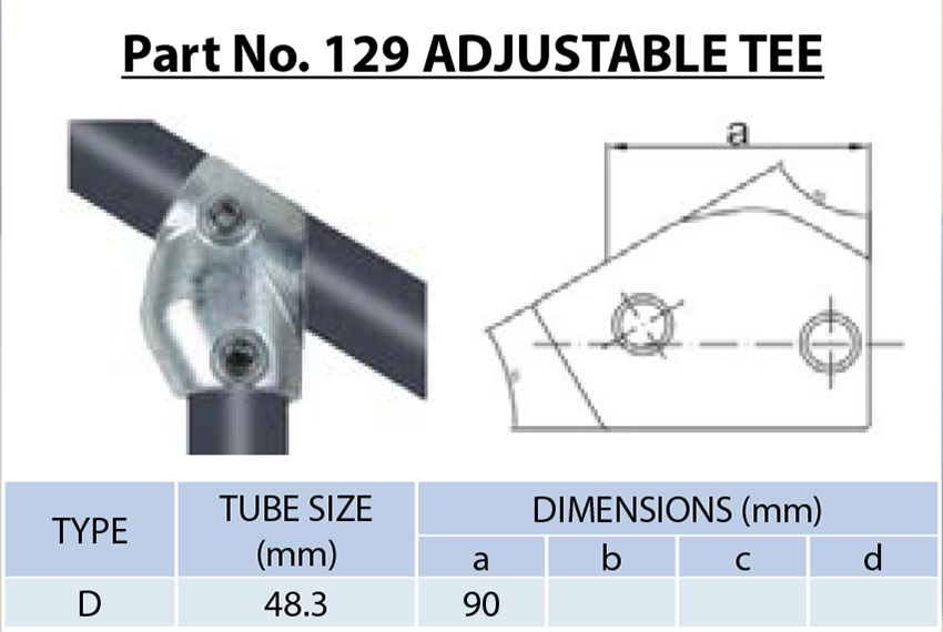 1. Adjustable Tee Pipe Fitting 48.3mm | Galvanized Malleable Iron Connector, Modular Tube Clamp for Rail System, Handrail, Barrier | Quick Angle Adjustment