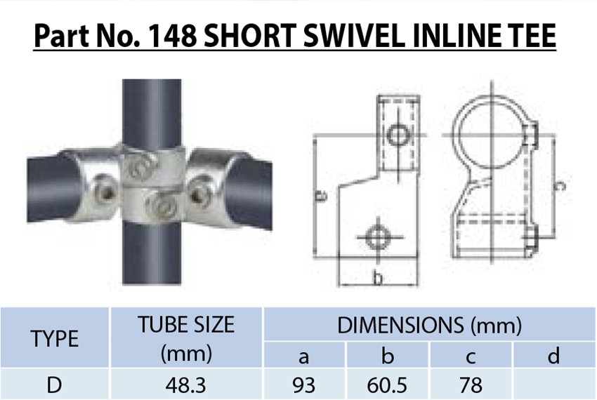 1. Short Swivel Inline Tee Pipe Fitting 48.3mm | Adjustable Connector for Handrail, Modular Pipe & Rail Joints | Galvanized Iron, Corrosion Resistance