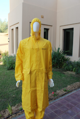 Rain Coat Light Weight 7814 Yellow - 170T Polyester Coated PVC Waterproof Rain Coat with Collar Hidden Hood and Reflective Back Tape, High Visibility Yellow, Durable Lightweight, Sizes M-2XL