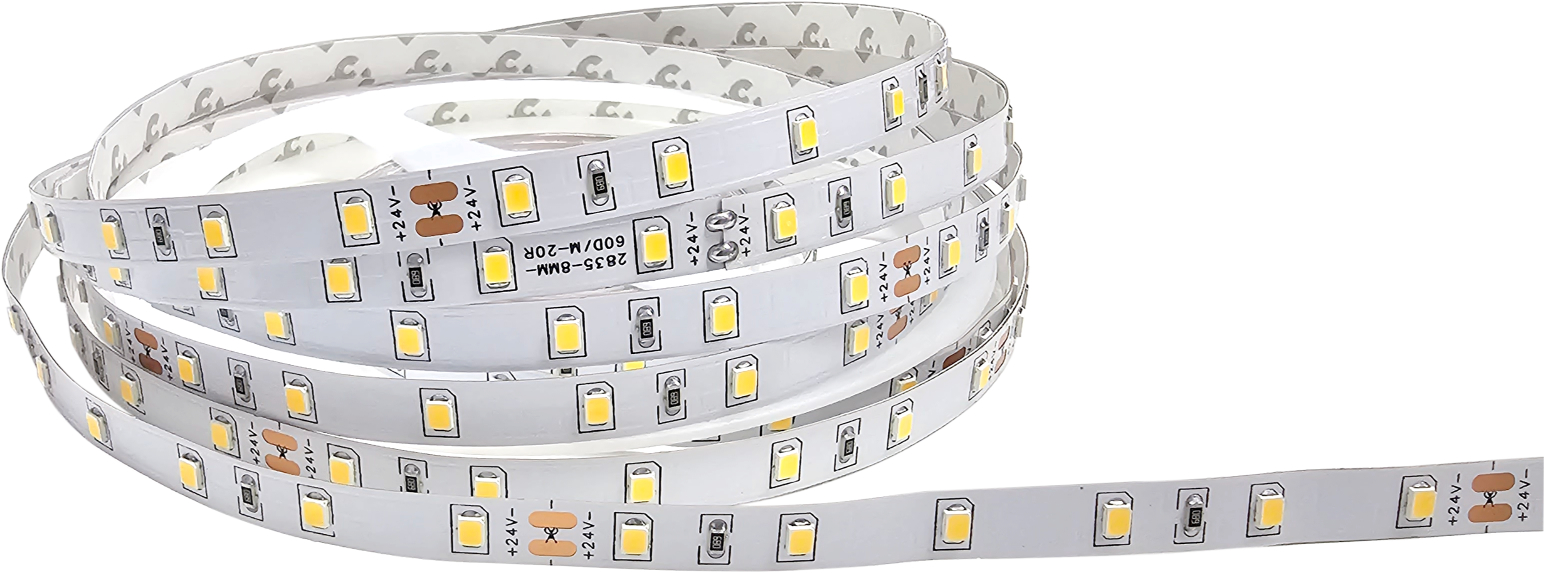 GDS-LS2835.60.24.48-IP20 – GDS 2835 LED Strip 60LED/m 24V 48W Flexible Indoor Lighting Tape IP20 Cool White for Cabinets, Retail, and Architectural Lighting