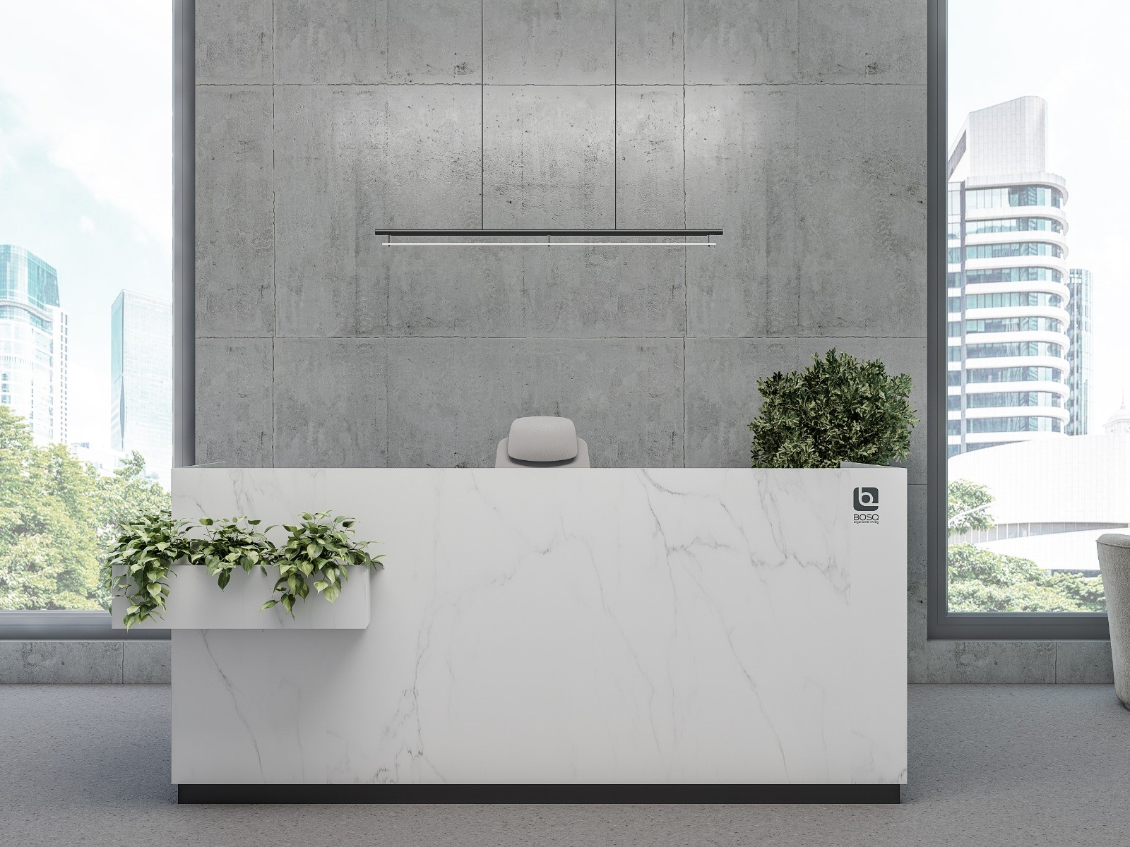 Reception Desk Made by using 18mm thick Melamine faced MDF with 2/0.6mm PVC edgeband. Providing a Storage space under structure with 3 drawers. Using hardware, 4" pull handle, Normal Channel and 3 in 1 multi lock.