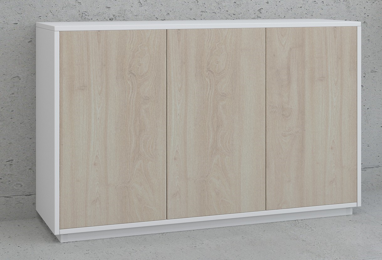 Low Height Storage Cabinet (400mm Depth) Made by using 18mm thick Melamine faced MDF with 2/0.6mm PVC edgeband. Providing swing shutters with Soft close hinges, 4" pull handle and lock.