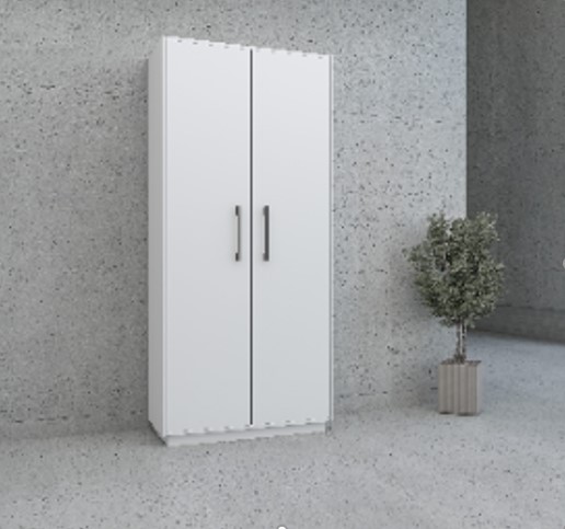 Full Height Storage Cabinet (450mm Depth - 2200mm) Made by using 18mm thick Melamine faced MDF with 2/0.6mm PVC edgeband. Providing swing shutters with Soft close hinges, 4" pull handle and lock.