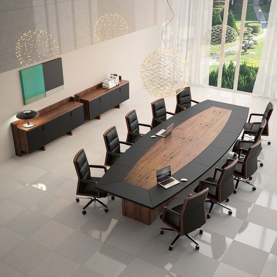 MEETING TABLE - Type 5 Tabletop: 36mm thick Melamine faced MDF (border thickness only), with 2mm thick edge banding with Legs: 18mm thick Melamine Faced MDF with .5mm thick Edgeband.