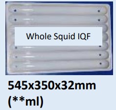 Food and Freezer Grade Virgin Plastic Whole Squid IQF Tray 545x350x32mm for Seafood Export Packaging, Frozen Storage, Hygienic Handling, Cold Chain Transport and International Supply Use