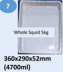 Food and Freezer Grade Virgin Plastic Whole Squid 5kg Tray 360x290x52mm 4700ml for Seafood Export Packaging, Frozen Storage, Bulk Packing, Cold Chain Handling and Shipment Use