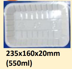 Food and Freezer Grade Virgin Plastic Packaging Tray 235x160x20mm 550ml for Seafood Export, Ready to Cook Food, Meat and Mushroom Storage, Packing and Cold Chain Transportation