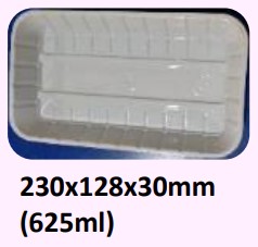 Food and Freezer Grade Virgin Plastic Packaging Tray 230x128x30mm 625ml for Seafood Export, Ready to Cook Food, Meat and Mushroom Storage, Packing and Cold Chain Transportation
