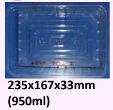 Food and Freezer Grade Virgin Plastic Packaging Tray 235x167x33mm 950ml for Seafood Export, Ready to Cook Food, Meat and Mushroom Storage, Packing and Cold Chain Transportation