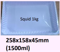 Food and Freezer Grade Virgin Plastic Squid 1kg Tray 258x158x45mm 1500ml for Seafood Export Packaging, Frozen Storage, Hygienic Handling and Cold Chain Shipment Use