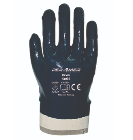 Superior Nitrile Coated Cotton Safety Work Glove with Premium Protection Cuff, Enhanced Chemical Resistance for Industrial, Mechanical, Manufacturing, and Construction Applications, Durable Grip, Comfortable Fit, Reliable Hand Safety Gear