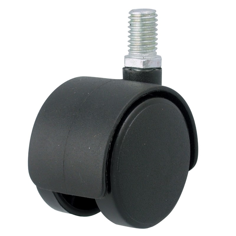 Twin Type Nylon Caster Wheel with Threaded Stem (Model 084) – 8mm x 15mm, Dual Wheel, Smooth & Silent Rolling, 1.5"/2" Sizes for Furniture, Office Chairs, Display Stands & Light Carts