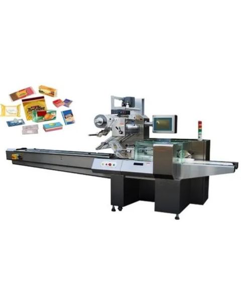 High-Speed Horizontal Flow Wrap Machine | Automatic Pillow Packing Machine for Food, Biscuits, Chocolates & Bakery Products | Efficient Sealing, Durable Stainless Steel Construction
