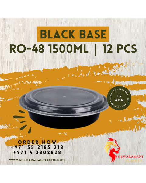 Round 12 pieces Black Base RO-48 1500ml Plastic Food Container for Supermarket Restaurant Takeaway Food