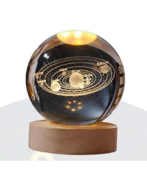 3D Solar System Crystal Ball Night Light with Engraved Planets, Multi-Color LED Wooden Base, USB Powered Galaxy Globe Decor Lamp for Bedroom, Office, Gifts - Laser Etched K9 Crystal Glass, 6cm Diameter Magical Space Ambiance