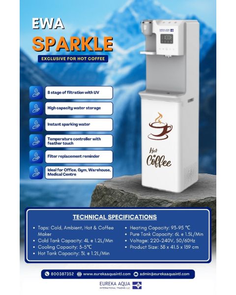 Eureka Aqua Sparkling Water Dispenser & Filter – Instant Hot, Cold, and Carbonated Water Purifier for Home & Office – Advanced Multi-Stage Filtration, CO₂ Cylinder Compatible, Energy Efficient