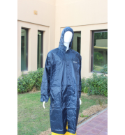 Rain Coat Light Weight 7814 Blue - 170T Polyester Coated PVC Waterproof Rain Coat with Collar Hidden Hood and Reflective Back Tape, Durable Lightweight Rain Protection, Available M-2XL