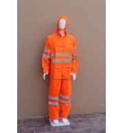 Rain Suit Hi Visibility 8810HV - 190T Polyester PVC Waterproof High Visibility Rain Suit, Hooded Jacket & Pant Set with 50mm Reflective Strips for Safety, Durable Work Rainwear, Sizes M-2XL