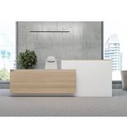 Reception Desk Made by using 18mm thick Melamine faced MDF with 2/0.6mm PVC edgeband. Providing a Storage space under structure with 3 drawers. Using hardware, 4" pull handle, Normal Channel and 3 in 1 multi lock.