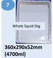 Food and Freezer Grade Virgin Plastic Whole Squid 5kg Tray 360x290x52mm 4700ml for Seafood Export Packaging, Frozen Storage, Bulk Packing, Cold Chain Handling and Shipment Use
